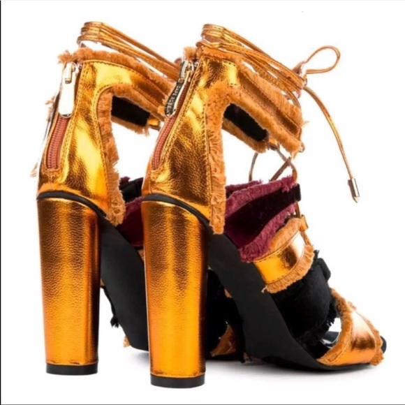 CAPE ROBBIN Orange Lace Up Fringe Ankle Wrap Heels - Picture 2 of 6